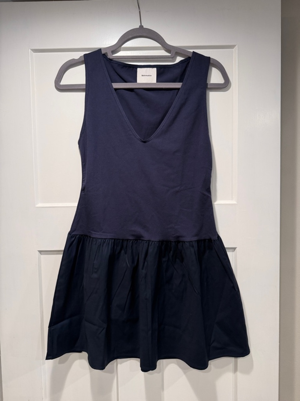 Reformation Navy V-Neck Mini Dress